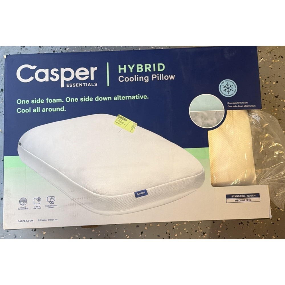 Casper Essentials Hybrid Cooling Pillow Standard Queen White Medium 90250512